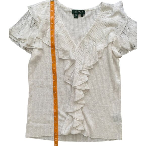 Ralph Lauren 100% Linen Crochet Knit Ruffled Blouse in Cream White Size S - Picture 4 of 6